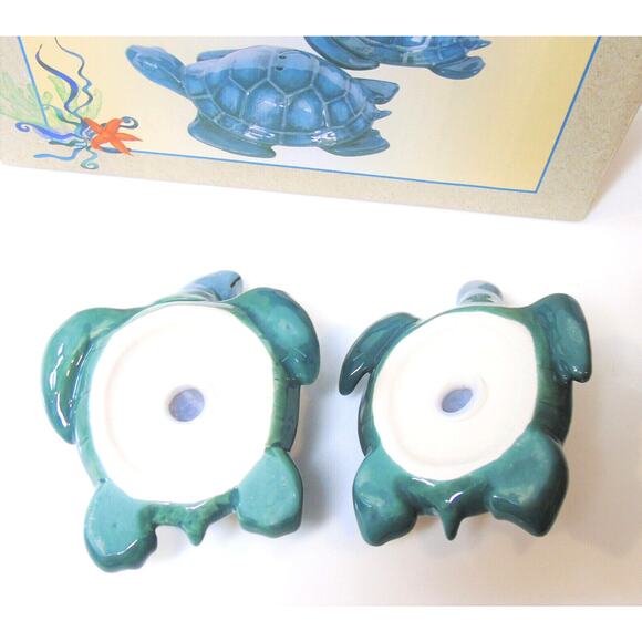 Sea Turtle Salt & Pepper Shakers 4" Ceramic Figurines Nautical Ocean Decor Box - Picture 6 of 9